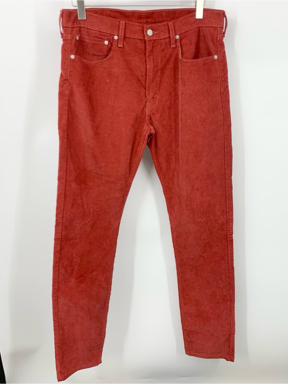 Levis Men Size 36 x 33 Pants 512 Slim Taper Fit Red Corduroy Cotton Stretch Jean